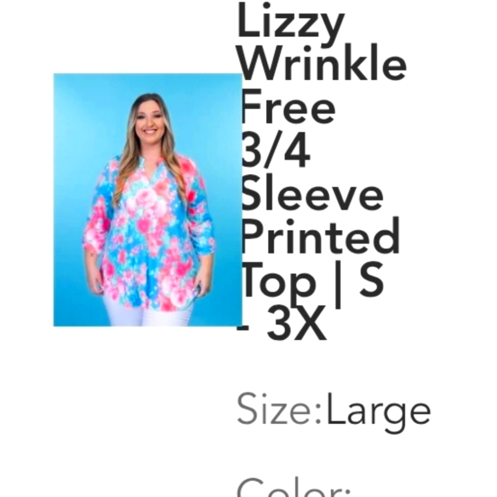 Dear Scarlett Lizzie Top Colorful 3/4 Sleeve Printed Top Size L